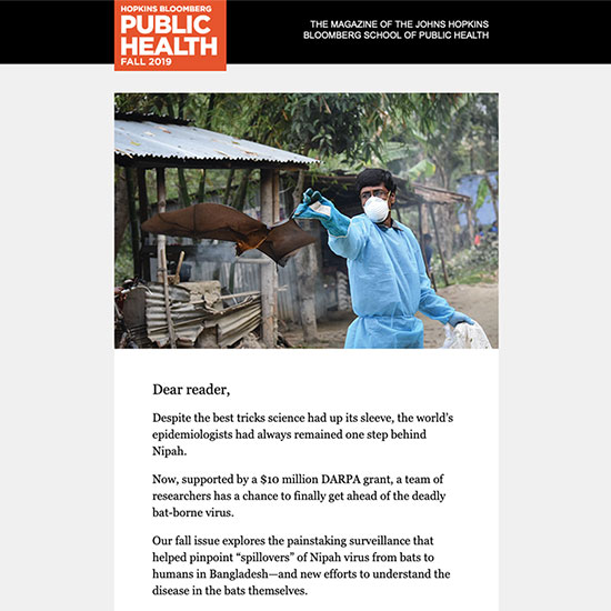 JHSPH Magazine email screenshot